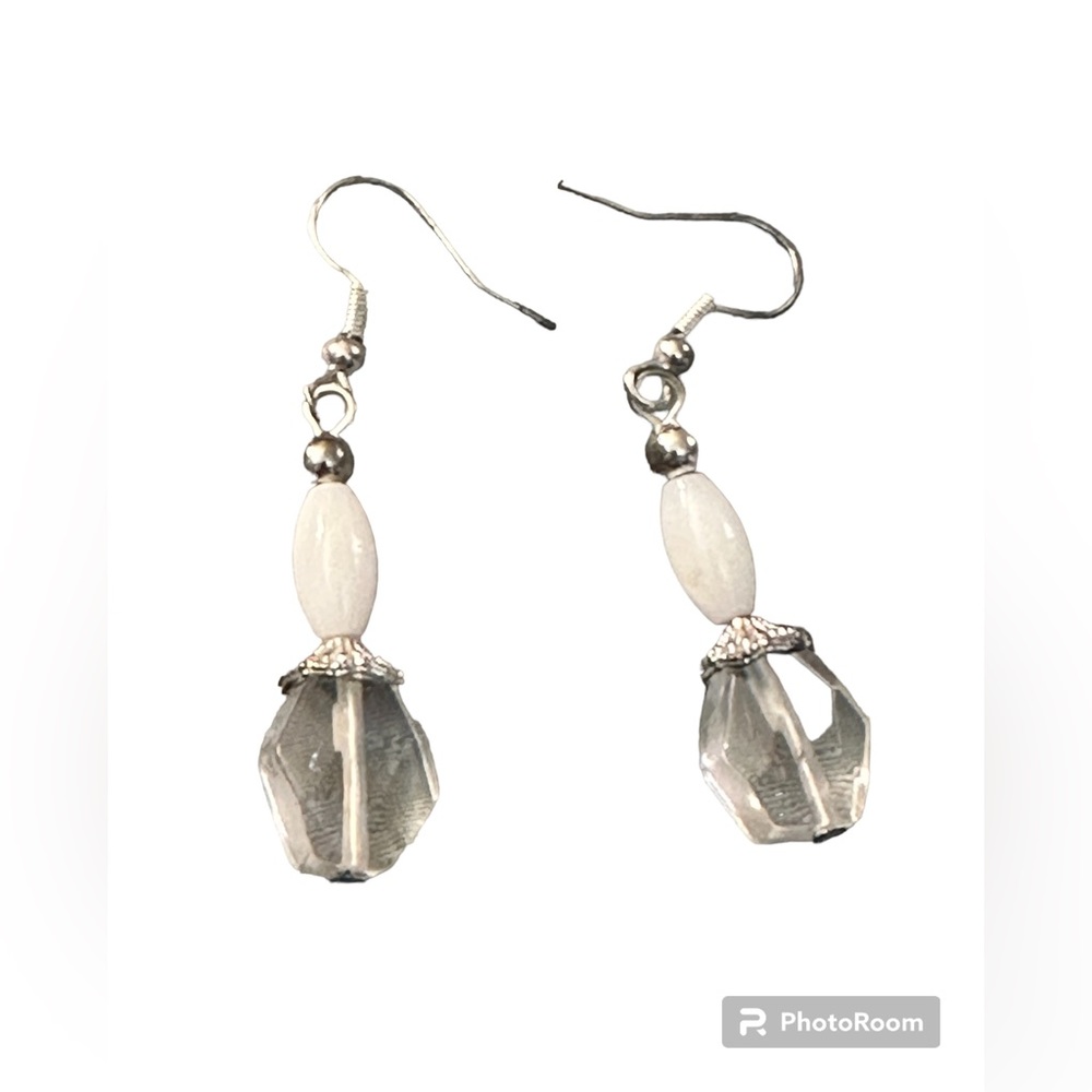 White Enamel and Crystal Dangle Earrings in Sterling Silver